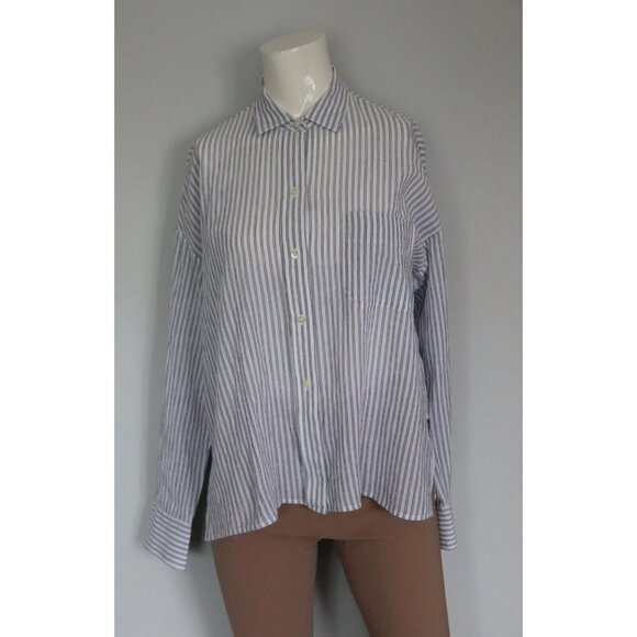 Vince Women's Size Small White Blue Relaxed-Fit Blouse Striped Button Down Shirt - Picture 6 of 6